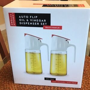 Gravity Pour Oil & Vinegar Dispenser Set - White and Red